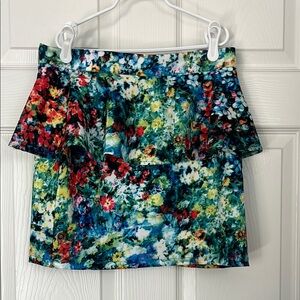 L'ATISTE Statement Peplum Mini Skirt with Artistic Floral Print